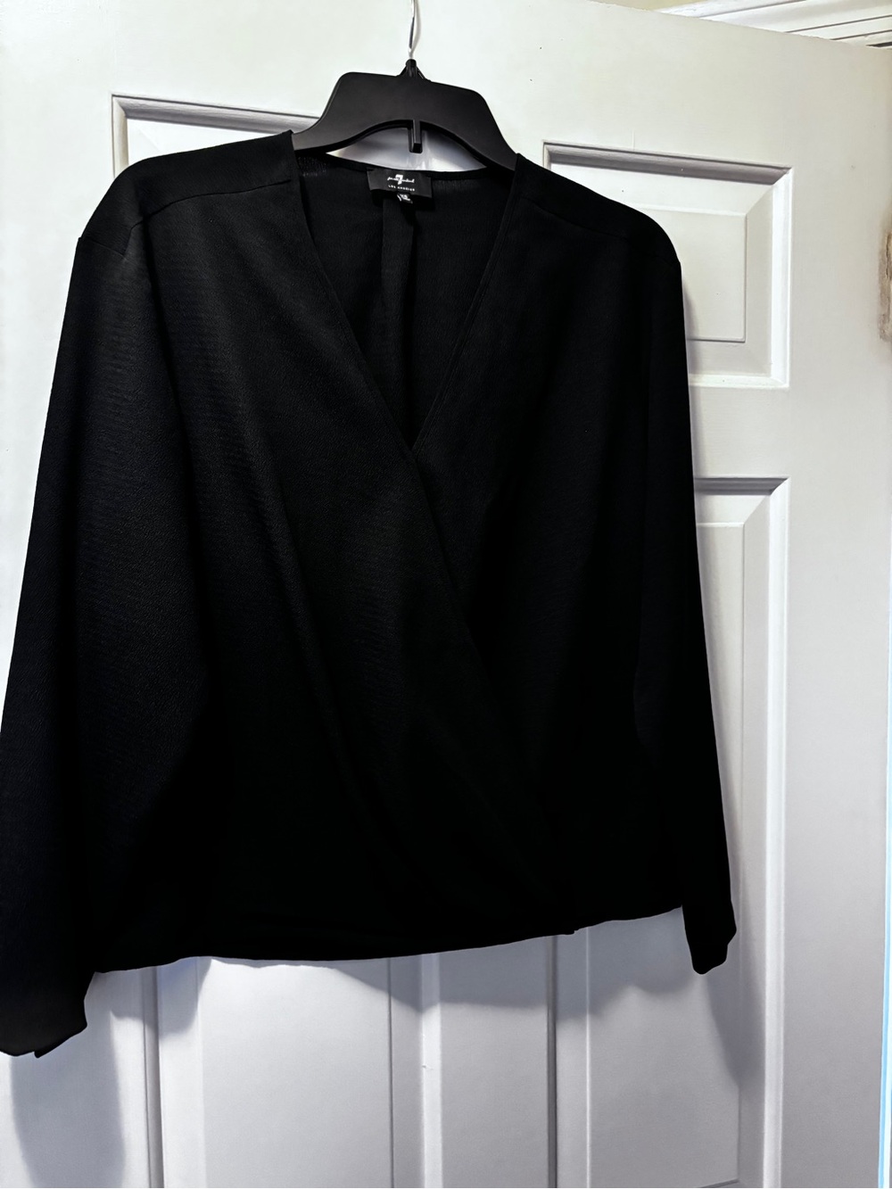 7 For All Mankind Black V-Neck Wrap Top
